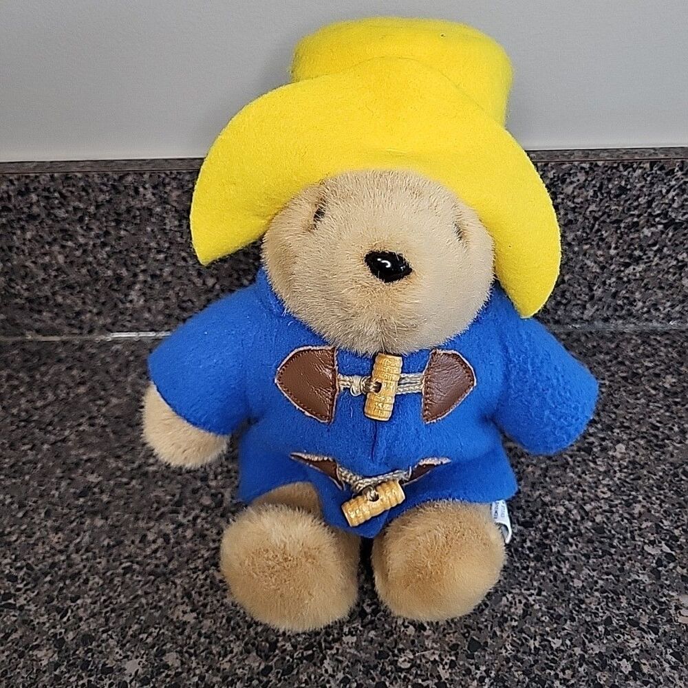 Paddington Bear Sitting Plush‎ Eden Toys Blue Coat w/ Buttons Yellow Hat 7.5"